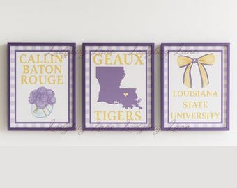 Purple and Gold LSU Wall Art Prints for College Dorm/Apartment