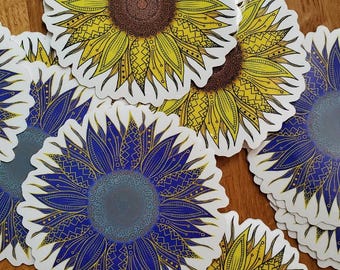 Blue or Yellow Mandala Sunflower Sticker