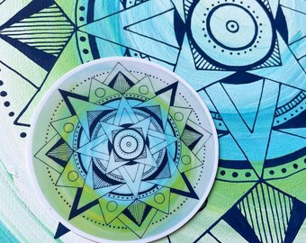 Blue Green Mandala Vinyl Sticker, Waterproof