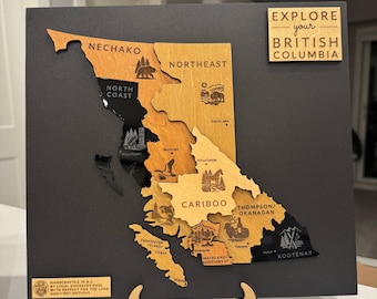Explore Your British Columbia Wooden Map – Handmade BC Wall Art, Vancouver Decor, Shelf or Wall Display Gift