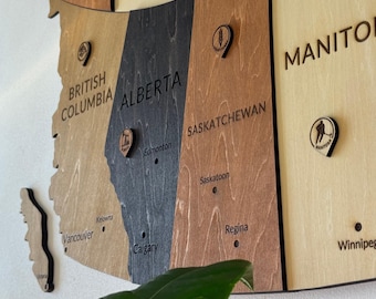 Wooden Canada Map – Office Wall Art | Canadian Business Decor with Custom “Proud Canadian Business” Plaque | Corporate Gift