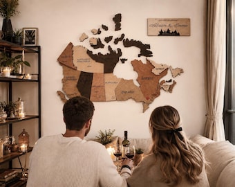 Canadian Love Story Wooden Wall Art  — Personalized Anniversary, Engagement Gift