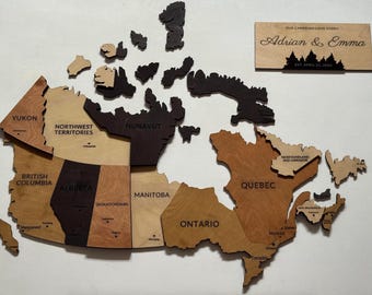 Canadian Love Story 3D Wooden Map of Canada  — Personalized Wedding, Anniversary, Engagement Gift
