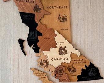 British Columbia Wooden Wall Art, 3D Wood Map of BC – Handmade Home Decor | Canada, Personalized Gift