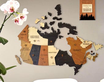Handmade Wooden Canada Map – Office Edition Wall Art | Canadian Business Decor with Custom “Proud Canadian Business” Plaque | Corporate Gift