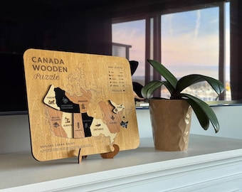Canada Wooden Puzzle Map – Handmade Educational Wooden Puzzle, 3D Wall Art Decor, Eco-Friendly Family Gift, Geography Learning Game