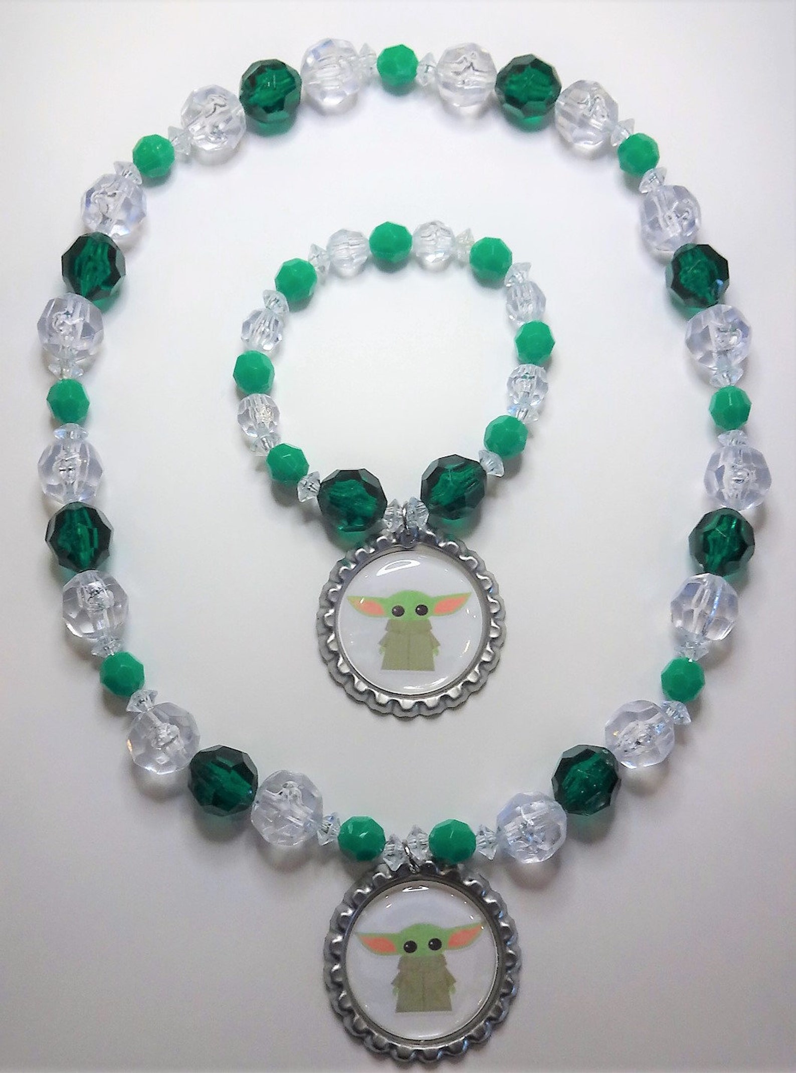 The Child Baby Yoda Beaded Kids Necklace and Bracelet Set Etsy