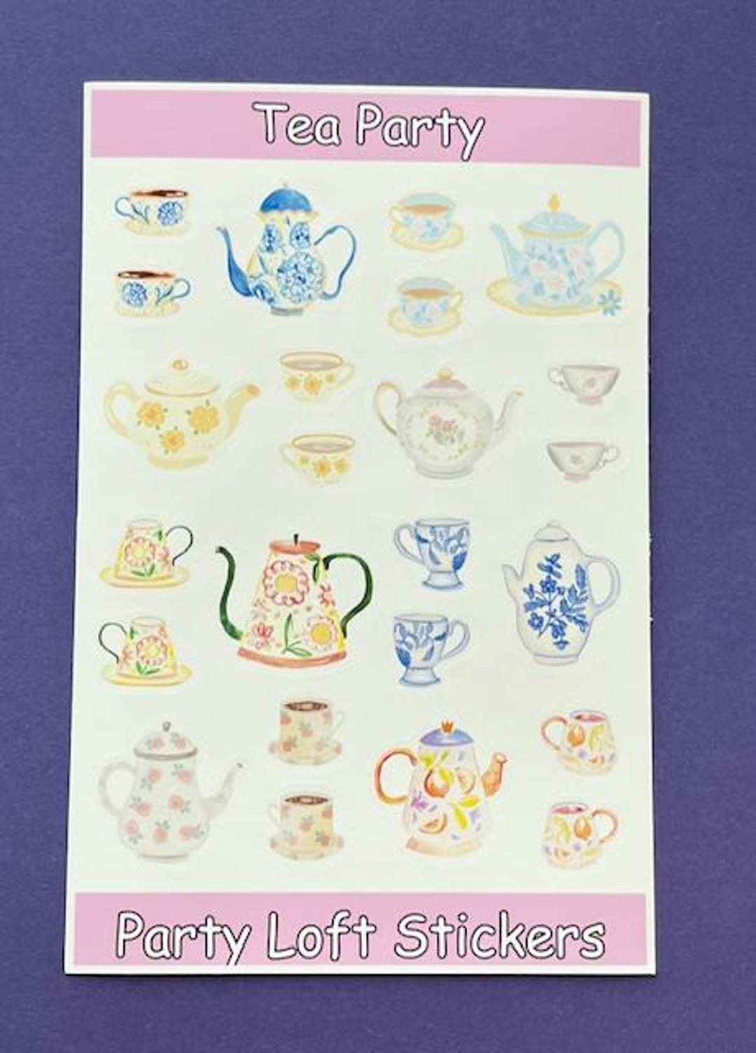 SALE Tea Party Sticker Sheet Glossy Vinyl 3.75