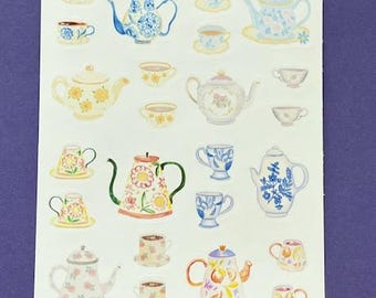 SALE Tea Party Sticker Sheet Glossy Vinyl 3.75"x5.75" Planner, Journals, Scrapbooking