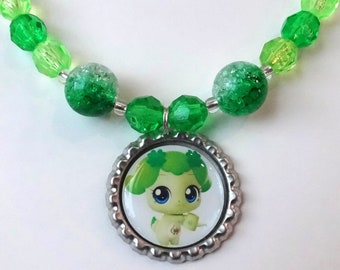 Catch Teenieping CHACHAPING Green Beaded Kids Necklace Stretchy Cord Bottlecap Gift NEW Handmade