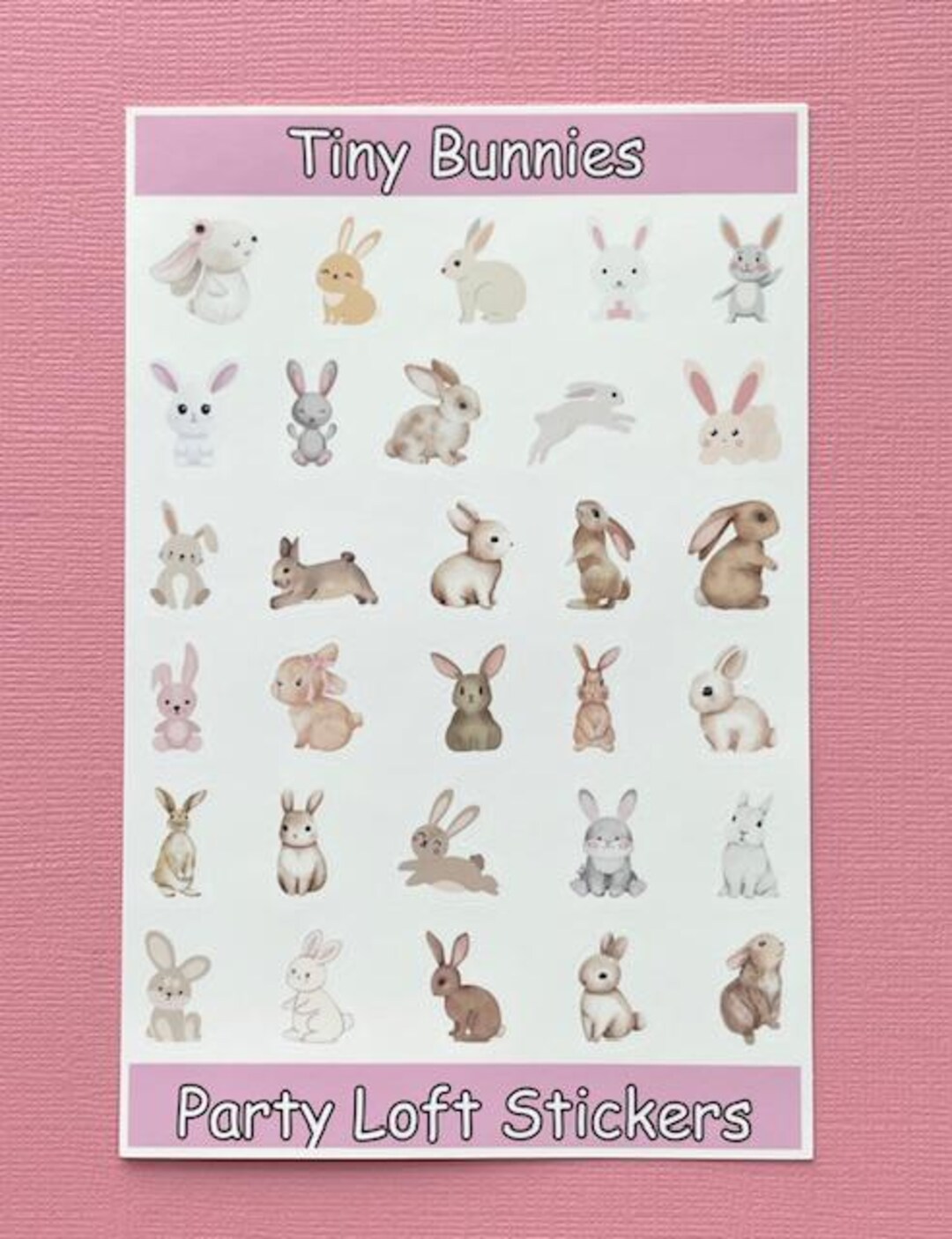 Tiny Bunny Rabbit Sticker Sheet Glossy Vinyl 3.75
