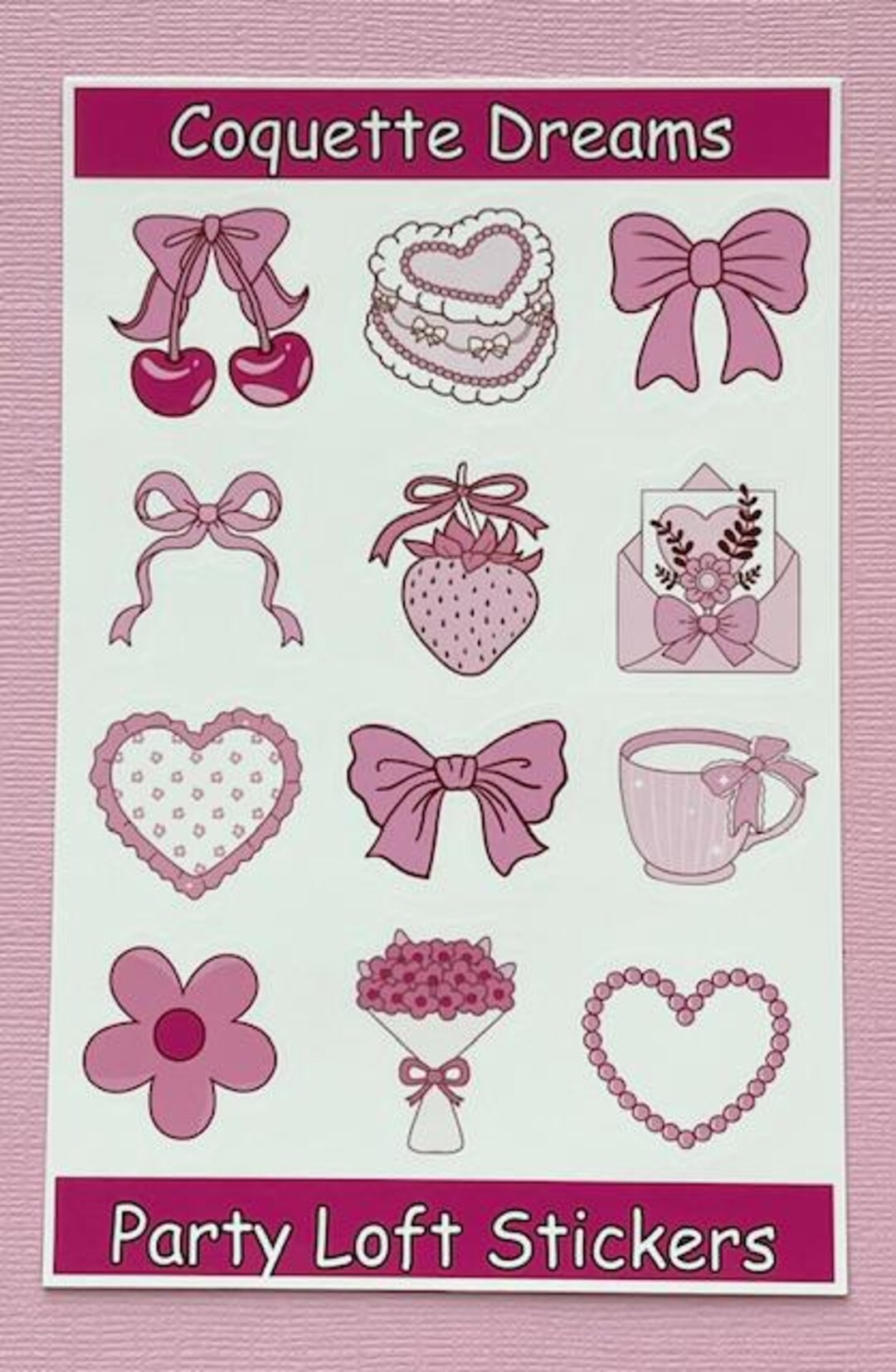 SALE Coquette Dreams Sticker Sheet Pink Glossy Vinyl 3.75"x5.75 ...