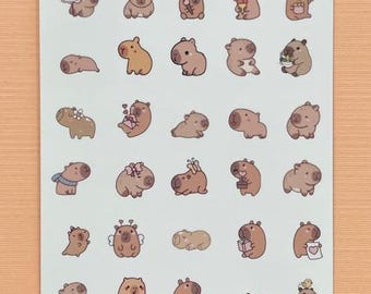 Tiny Capybaras Sticker Sheet Glossy Vinyl 3.75"x5.75" Planner, Journal, Scrapbooking