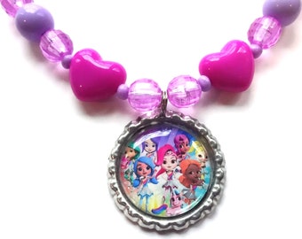 Rainbow Rangers Beaded Kids Necklace Stretchy Cord Bottlecap Gift NEW Handmade