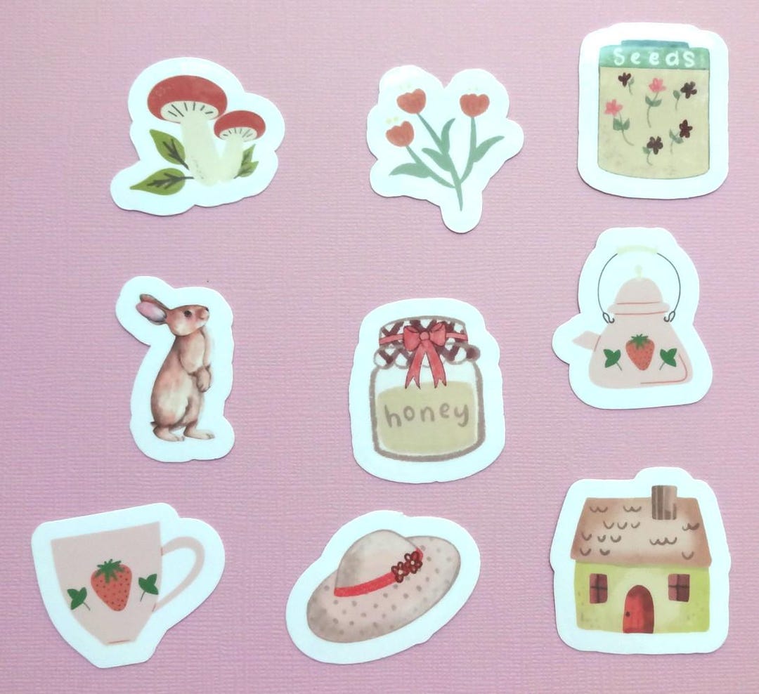 Cottagecore Cottage Stickers Set of 9 Vinyl 1.75