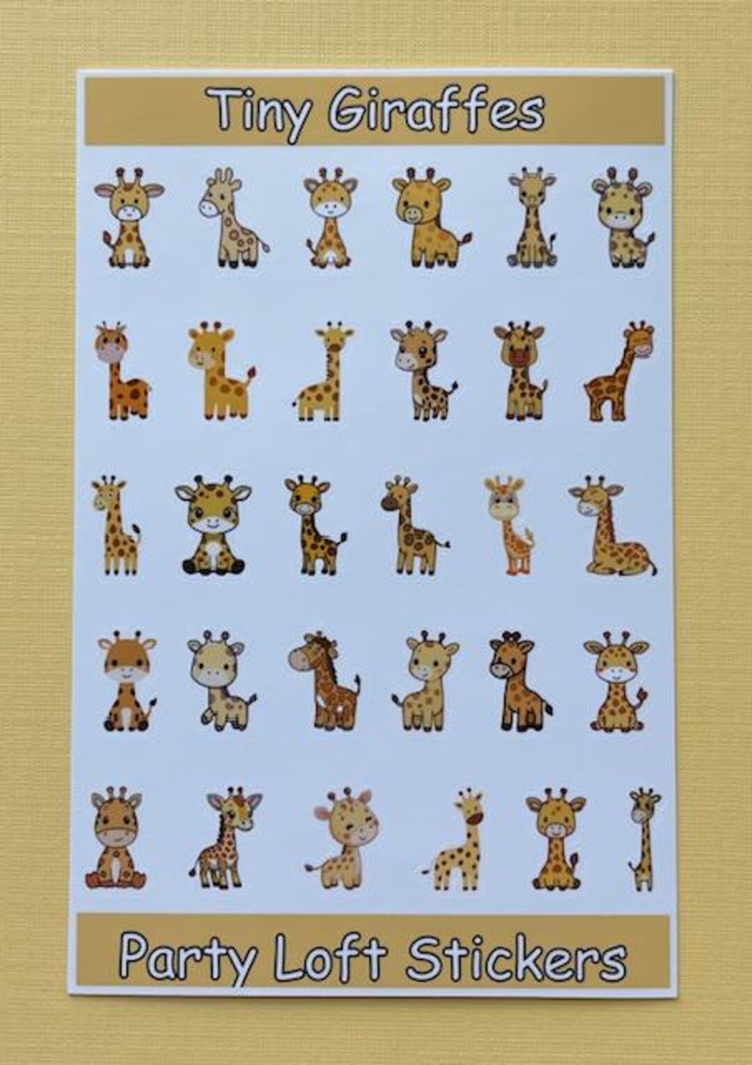 Tiny Giraffes Sticker Sheet Glossy Vinyl 3.75