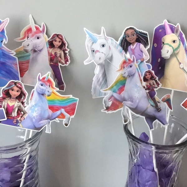 Unicorn Academy Set of 8 Cake Toppers Birthday Centerpiece Table Decor Heavy Cardstock Ready to Ship