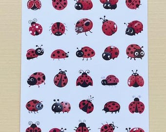 Tiny Ladybugs Sticker Sheet Glossy Vinyl 3.75"x5.75" Planner, Journal, Scrapbooking, Crafting