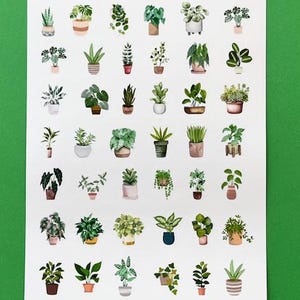 May include: A sticker sheet with a green border featuring illustrations of various tiny house plants in pots. The text "Tiny House Plants" is at the top, and "Party Loft Stickers" is at the bottom.