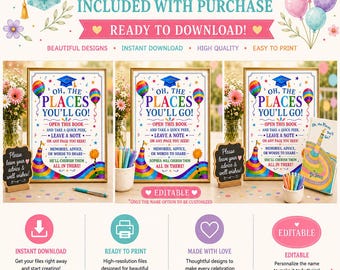 Grad EDITABLE Guestbook sign "Oh All The Places You'll Go"