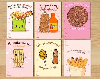 Printable Spanglish Valentine's Day Cards, Mexican Food Designs (Digital Download)