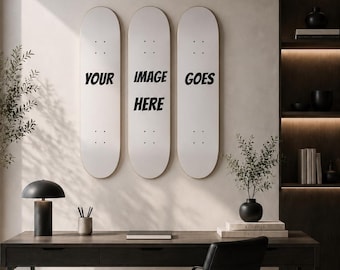 Custom Skateboard Wall Art – 3 Deck Triptych with Your Photo | Personalized Skate Deck Wall Hanging | Custom Art Gift & Home Decor