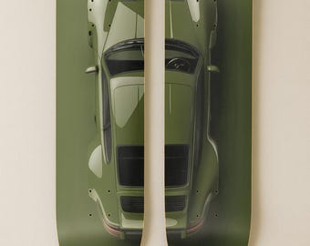 Green Porsche Skateboard Wall Art – 2 Deck | Classic Car Skateboard Art | Automotive Wall Decor | Modern Skate Deck Wall Hanging