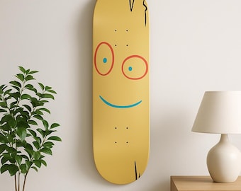 Wood plank face Skateboard Deck Wall Art – Cartoon Inspired Nostalgia Skate Deck | 90s Cartoon Wall Art | Unique Skateboard Home Decor