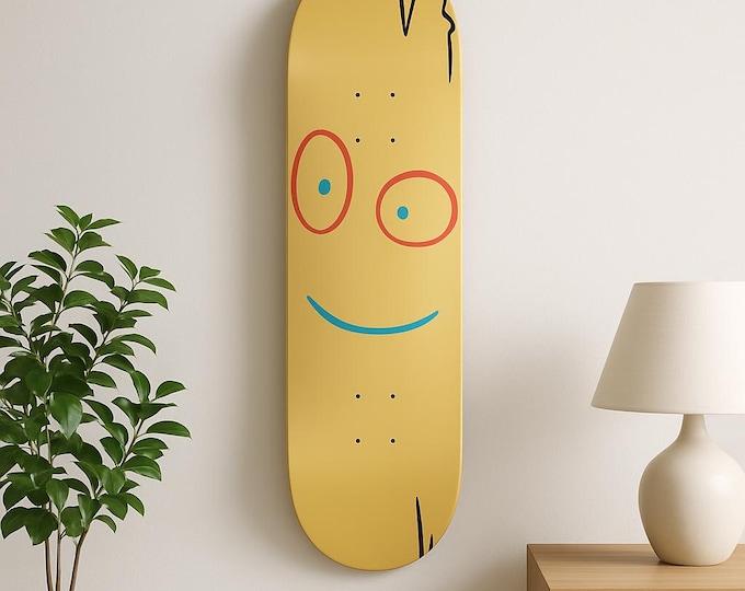 Wood plank face Skateboard Deck Wall Art – Cartoon Inspired Nostalgia Skate Deck | 90s Cartoon Wall Art | Unique Skateboard Home Decor