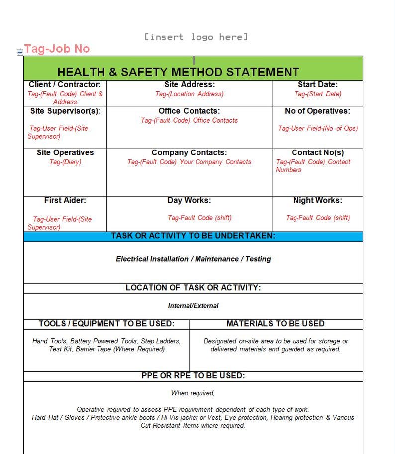 Electrical Safety RAMS | Method Statement & Risk Assessment Template ...