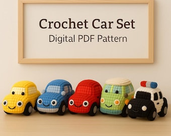 Mini Vroomies Crochet Car Pattern Set | 5 Amigurumi Vehicle PDF | Digital Download Toy Cars for Kids | Beginner Friendly Crochet Pattern