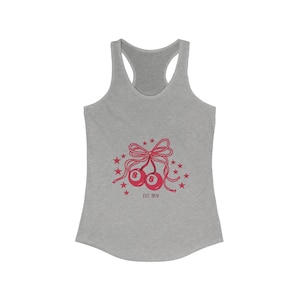 Cherries Tank Top, Lucky Cherries Racerback Shirt, Cute & Cool Tank, Retro Cherry Tank, Grey Graphic Tank, Women&#39;s Graphic Tank