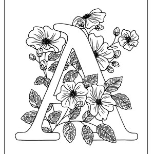 Alphabet floral à colorier pour adultes en téléchargement numérique