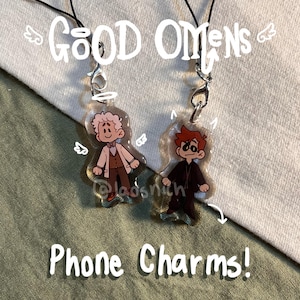 Good Omens inspired phone charms! - Aziraphale and Crowley