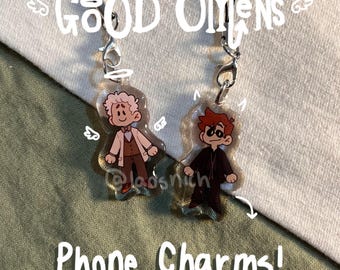 Good Omens inspired phone charms! - Aziraphale and Crowley