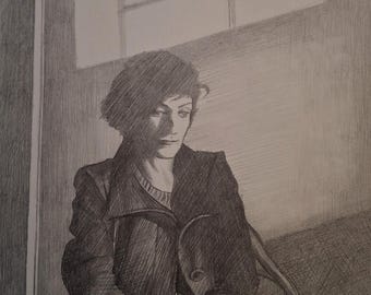By the Window" – Original Graphite Portrait, female figure art