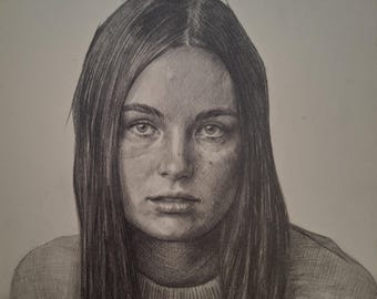 Steady Gaze – Originele grafietportrettekening, vrouwenfiguurkunst