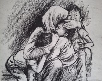 Mother's Shield" – originele houtskooltekening