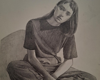 "Silenzio e stanchezza" - Ritratto originale a grafite, figura femminile