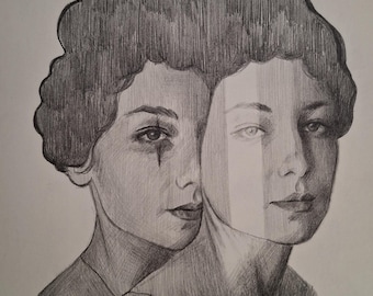 Doble existencia – Retrato original a grafito, figura femenina.