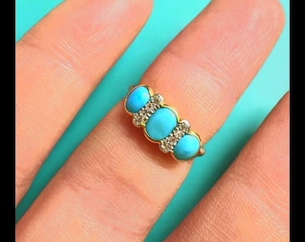 Antiker 18 Karat Gold Türkis Diamant Ring • US-Größe 6,75 Viktorianische Zeit