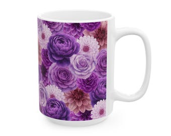 Floral 11oz and 15oz Coffee/Tea Mug (Purple Flower Lovers)