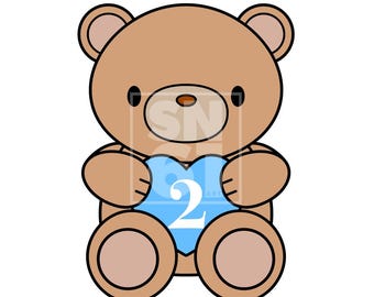 2nd Birthday - cute bear artwork download - blue balloon - SVG file - fully scaleable for cake toppers, balloons, invitations, banners etc