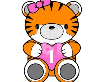 1st Birthday - cute tiger artwork download - pink balloon - SVG file - fully scaleable for cake toppers, balloons, invitations, banners etc