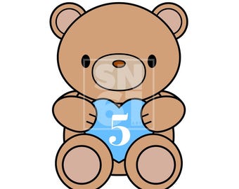 5th Birthday - cute bear artwork download - blue balloon - SVG file - fully scaleable for cake toppers, balloons, invitations, banners etc