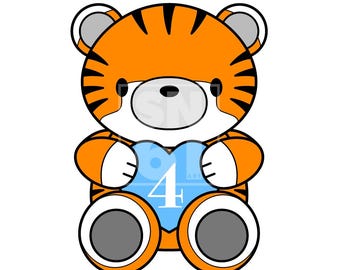 4th Birthday - cute tiger artwork download - blue balloon - SVG file - fully scaleable for cake toppers, balloons, invitations, banners etc