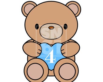 4th Birthday - cute bear artwork download - blue balloon - SVG file - fully scaleable for cake toppers, balloons, invitations, banners etc