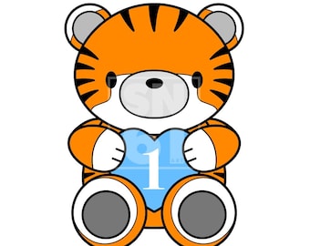 1st Birthday - cute tiger artwork download - blue balloon - SVG file - fully scaleable for cake toppers, balloons, invitations, banners etc