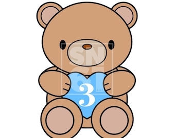 3rd Birthday - cute bear artwork download - blue balloon - SVG file - fully scaleable for cake toppers, balloons, invitations, banners etc