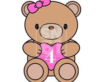 4th Birthday - cute bear artwork download - pink balloon - SVG file - fully scaleable for cake toppers, balloons, invitations, banners etc